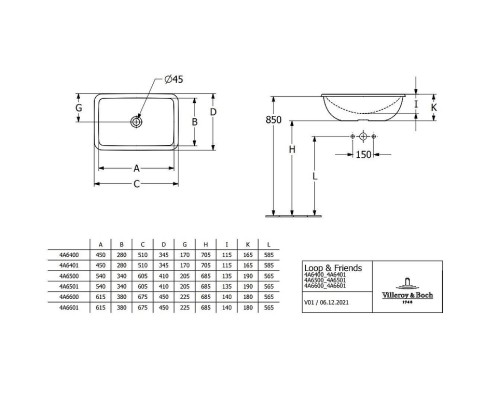 Раковина Villeroy&Boch Loop&Friends 60,5 4A6500R1 цвет Альпийский белый