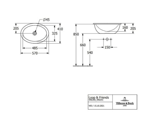 Раковина Villeroy&Boch Loop&Friends 57 4A6200R1 цвет Альпийский белый