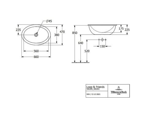 Раковина Villeroy&Boch Loop&Friends 66 4A6300R1 цвет Альпийский белый