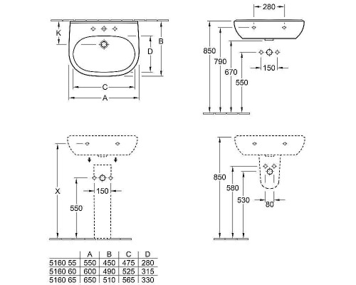 Раковина Villeroy&Boch O.Novo 65 51606501 Альпийский белый