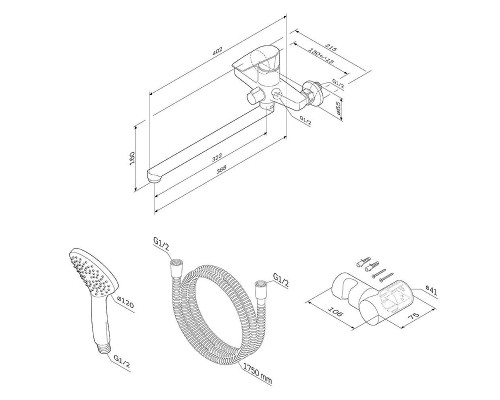 Смеситель для ванны AM.PM Gem F90A95000 универсальный Хром