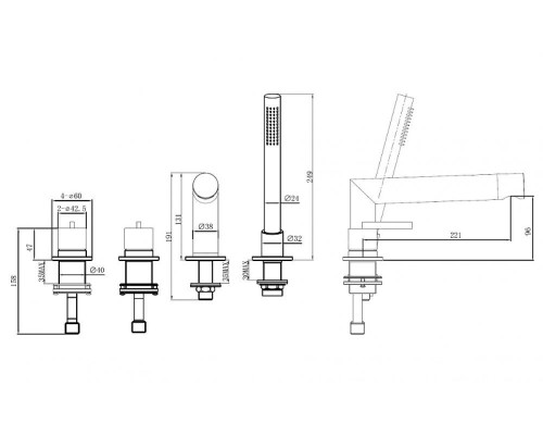 Смеситель на борт ванны Abber Perfekte 316 AF8A13BGG цвет Оружейная сталь брашированная