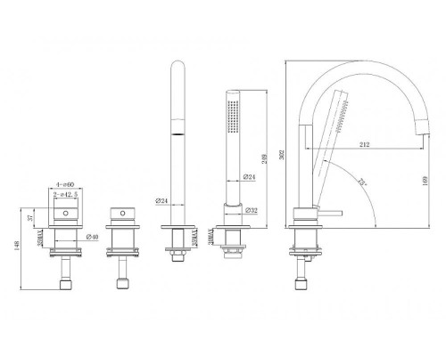 Смеситель на борт ванны Abber Wasser Kreis 316 AF8113BST цвет Сталь брашированная