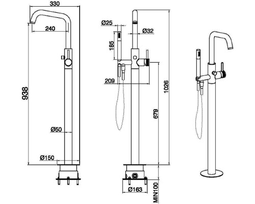 Смеситель для ванны Allen Brau Priority 5.31008-GB цвет Золото
