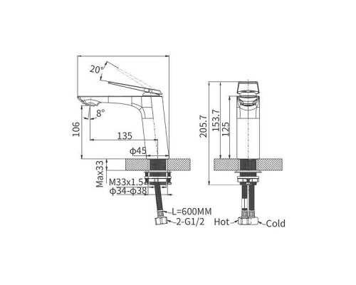 Смеситель для раковины Arrow AMP1145H цвет Черный матовый Золото