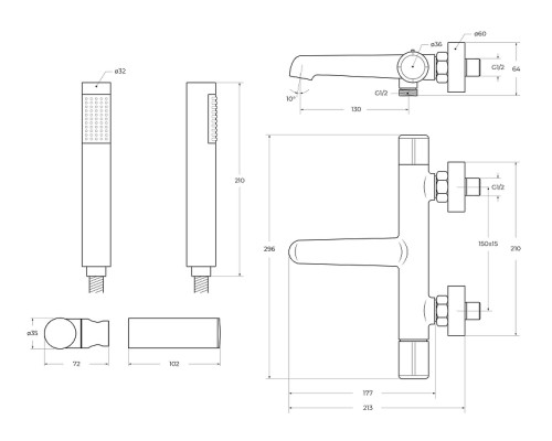 Смеситель для ванны BelBagno Uno UNO-VASM/DFS-CRM цвет Хром