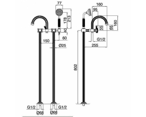 Смеситель для ванны Cezares Aphrodite APHRODITE-VDP-03/24-Sw Золото 24 карат с кристаллами Swarovski
