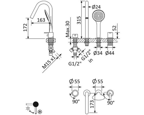 Смеситель на борт ванны Cezares Leaf LEAF-BVDM4-L-SR цвет Sunrise