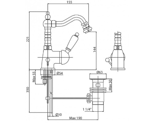 Смеситель для биде Cezares Vintage VINTAGE-BSM2-03/24-Sw Золото 24 карат