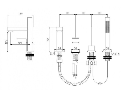 Смеситель на борт ванны Grocenberg GB6008-1MG цвет Золото матовое
