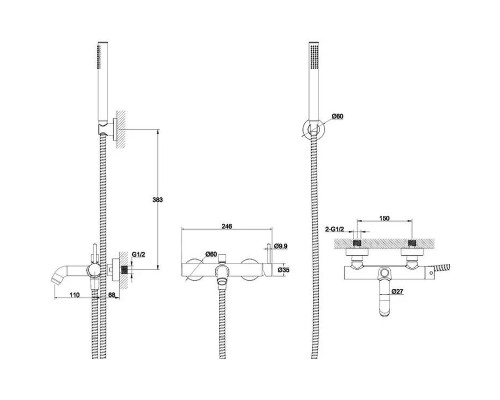 Смеситель для ванны Grocenberg GB8099BG Графит