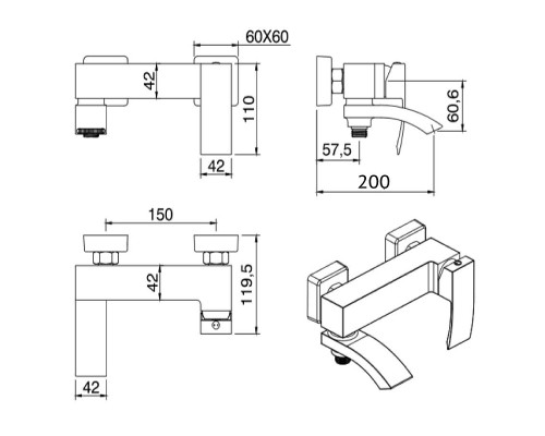 Смеситель для ванны Grocenberg GB8007WC Белый Хром