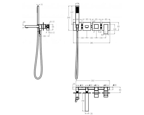 Смеситель для ванны Grocenberg GB5060GO Золото