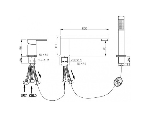 Смеситель на борт ванны Grocenberg GB6008CR Хром