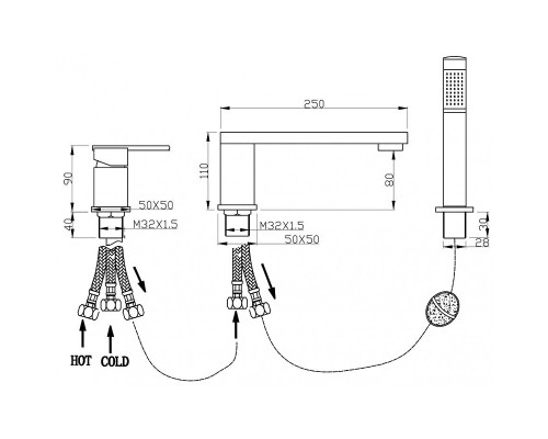 Смеситель на борт ванны Grocenberg GB6008BL Черный матовый