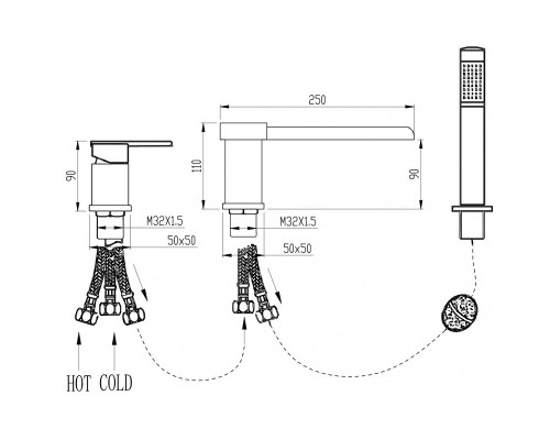 Смеситель на борт ванны Grocenberg GB6008-2CR Хром