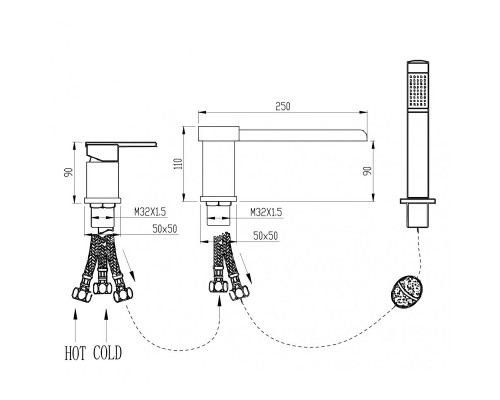 Смеситель на борт ванны Grocenberg GB6008-2BL Черный матовый