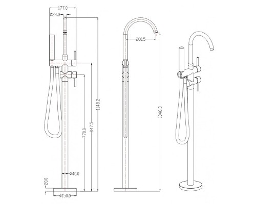 Смеситель для ванны Grocenberg GB900BL Черный матовый