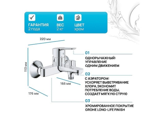 Смеситель для ванны Grohe BauEdge 23334000 Хром