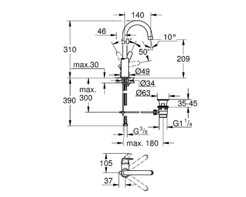 Смеситель для раковины Grohe Bauflow 23753000 Хром
