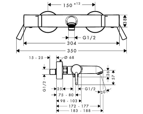 Смеситель для ванны Hansgrohe Ecostat Comfort Care 13115000 с термостатом Хром