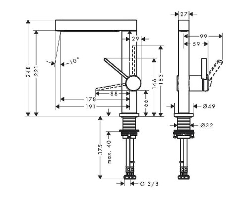Смеситель для раковины Hansgrohe Finoris 76060670 Черный матовый