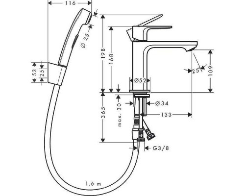 Смеситель для раковины Hansgrohe Rebris S 72215670 с гигиеническим душем Черный матовый