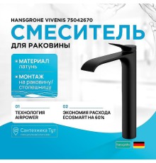 Смеситель для раковины Hansgrohe Vivenis 75042670 Черный матовый