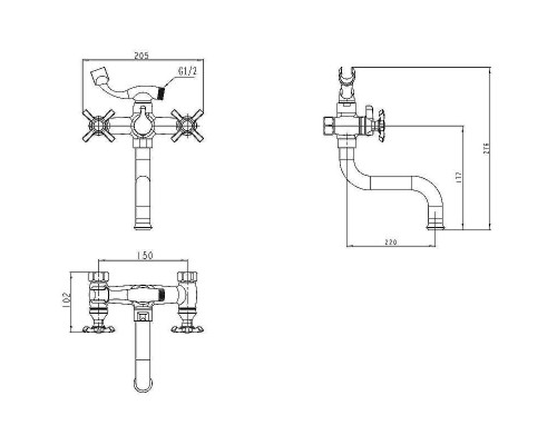 Смеситель для ванны Kaiser Carlson Lux 11255 универсальный Хром