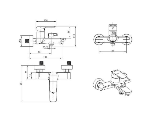 Смеситель для ванны Kaiser Glory 69122 Белый Хром