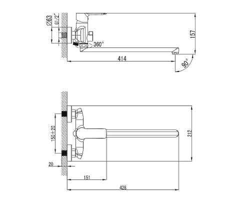 Смеситель для ванны Kaiser Sena 74155 универсальный Хром