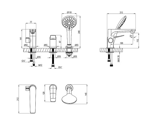 Смеситель на борт ванны Lemark Bronx LM3745MW цвет Белый матовый