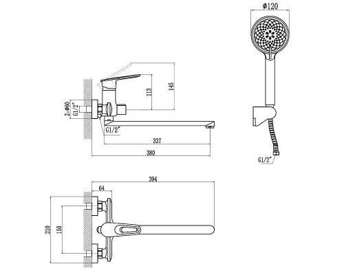 Смеситель для ванны Savol S-600609AW универсальный цвет Белый Хром