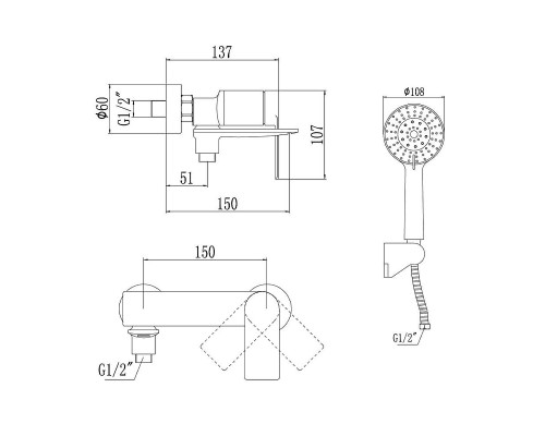 Смеситель для ванны Savol S-601808 цвет Хром