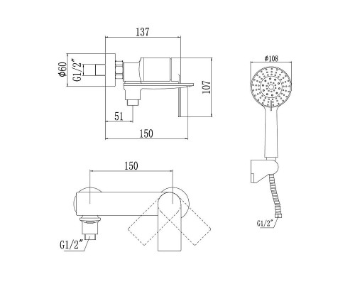 Смеситель для ванны Savol S-601808H цвет Черный