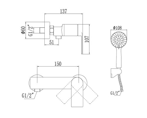 Смеситель для душа Savol S-601815H цвет Черный
