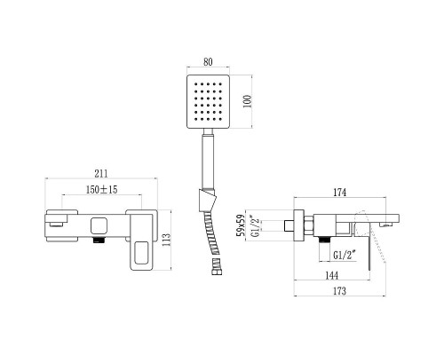 Смеситель для ванны Savol S-SUS4003H цвет Черный