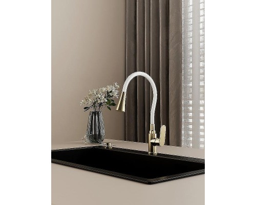 Смеситель для кухни Splenka S41.43.03 Золото матовое Белый