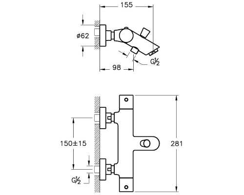 Смеситель для ванны Vitra AquaHeat A47210EXP с термостатом Хром