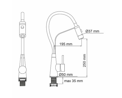 Смеситель для кухни WasserKRAFT A8417 Нержавеющая сталь Черный