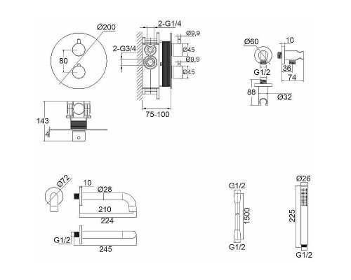 Смеситель для ванны Whitecross Y chrome YSET10CR с термостатом Хром