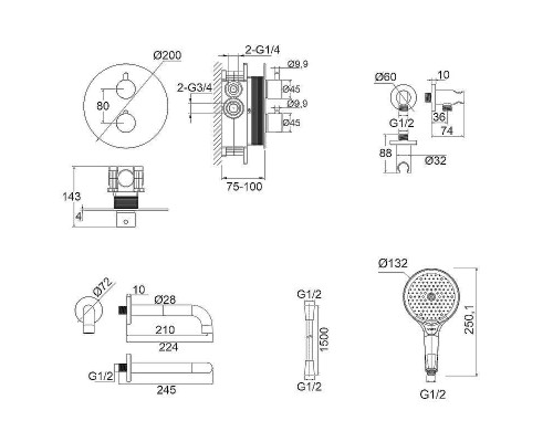 Смеситель для ванны Whitecross Y brushed nickel YSET10TOPNIB с термостатом Брашированный никель