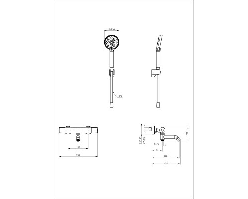 Смеситель для ванны Wonzon & Woghand WW-B3029-A1-MB с термостатом цвет Черный матовый