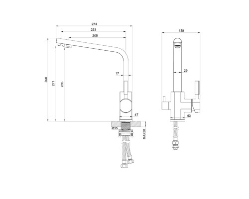 Смеситель для кухни Wonzon & Woghand WW-88458003-BGM цвет Темный графит