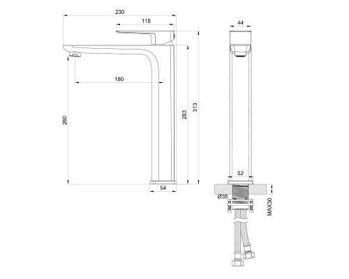 Смеситель для раковины Wonzon & Woghand Edge WW-88239003-CR цвет Хром
