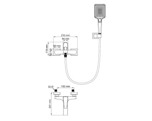 Смеситель для ванны Wonzon & Woghand Flex WW-88037072-CR цвет Хром