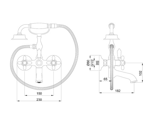Смеситель для ванны Wonzon & Woghand Retro WW-88639020-BG цвет Брашированное золото