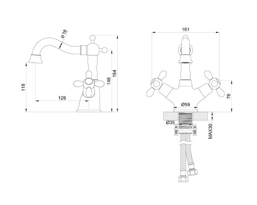 Смеситель для раковины Wonzon & Woghand Retro WW-88139020-PG цвет Глянцевое золото