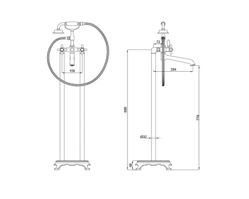 Смеситель для ванны Wonzon & Woghand Retro WW-88649020-MB универсальный цвет Черный матовый