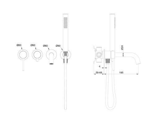 Смеситель для ванны Wonzon & Woghand Stick WW-889017-BN цвет Брашированный никель